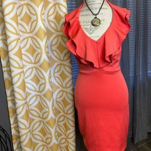 Coral Ruffle Halter Dress! Xl